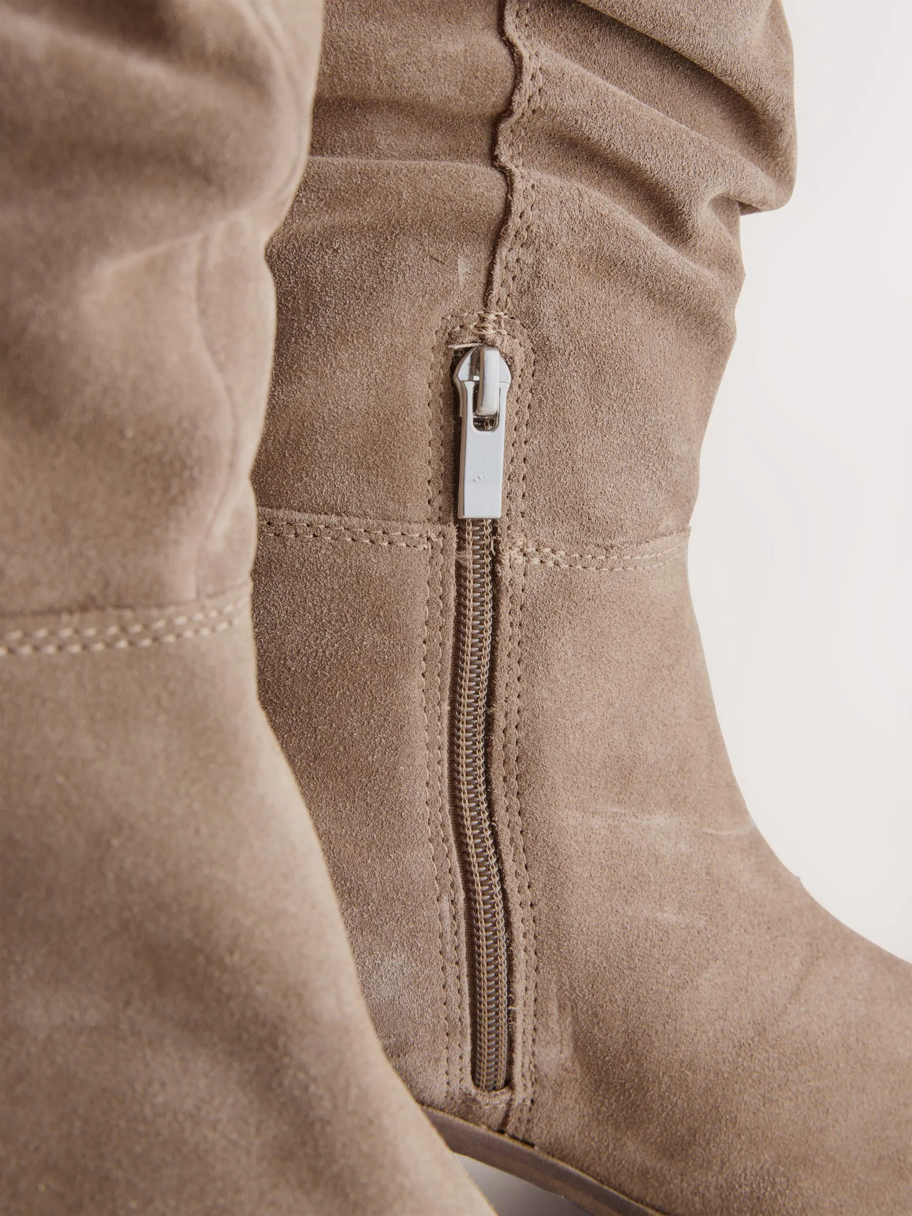 Taupe Brown Suede - Forever Comfort® Slouchy Knee High Block Heeled Boots