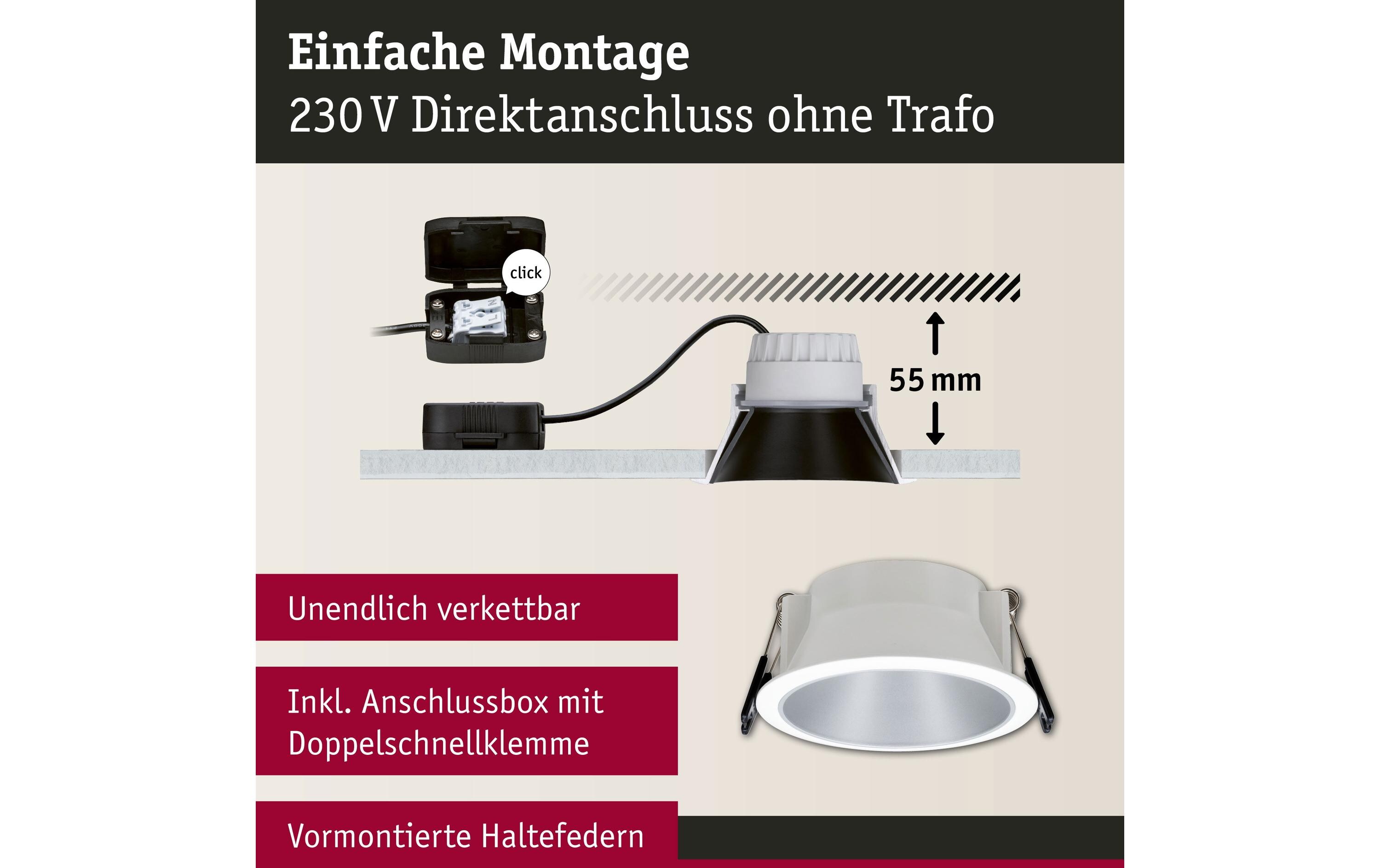 Einbauspot Cole Coin 3-Stepdim Set, 18W,2700K,Weiss/SilberLED Einbauspot 3-Step-Dim Basisset
