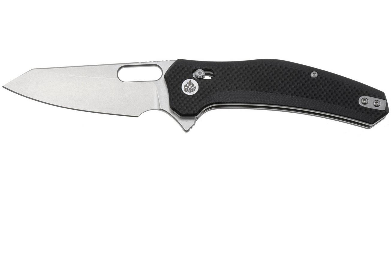 QSP Knife Emu 164-C1, Stonewashed 14C28N, Black Coarse G10, zakmes