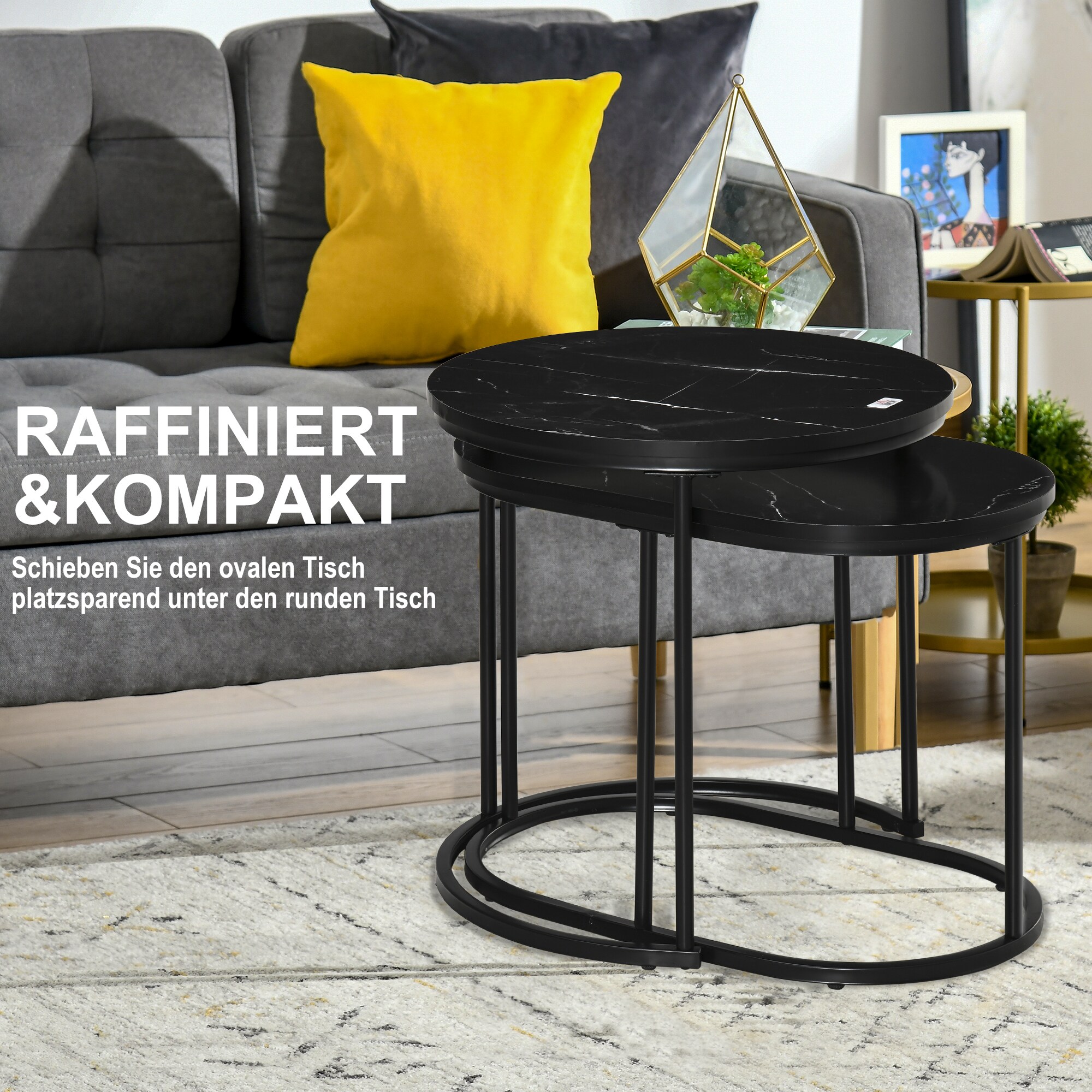 HOMCOM Couchtisch-Set ineinander Verstaubar schwarz 50L x 50B x 50,5H cm