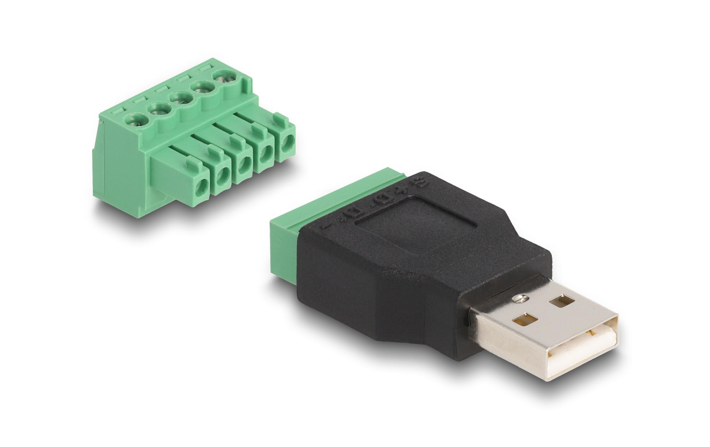 USB 2.0 Adapter USB-A Stecker - TerminalblockDelock USB 2.0 Typ-A Stecker zu Terminalblock Adapter 2-teilig