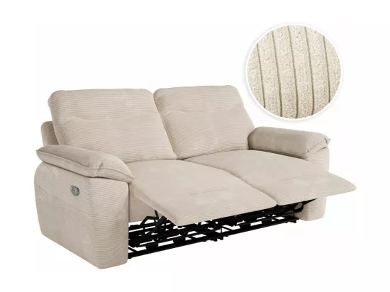 Canapé de relaxation électrique Ross 3 places en velours côtelé - Beige - L200 x P100 x H102cm - Loungitude