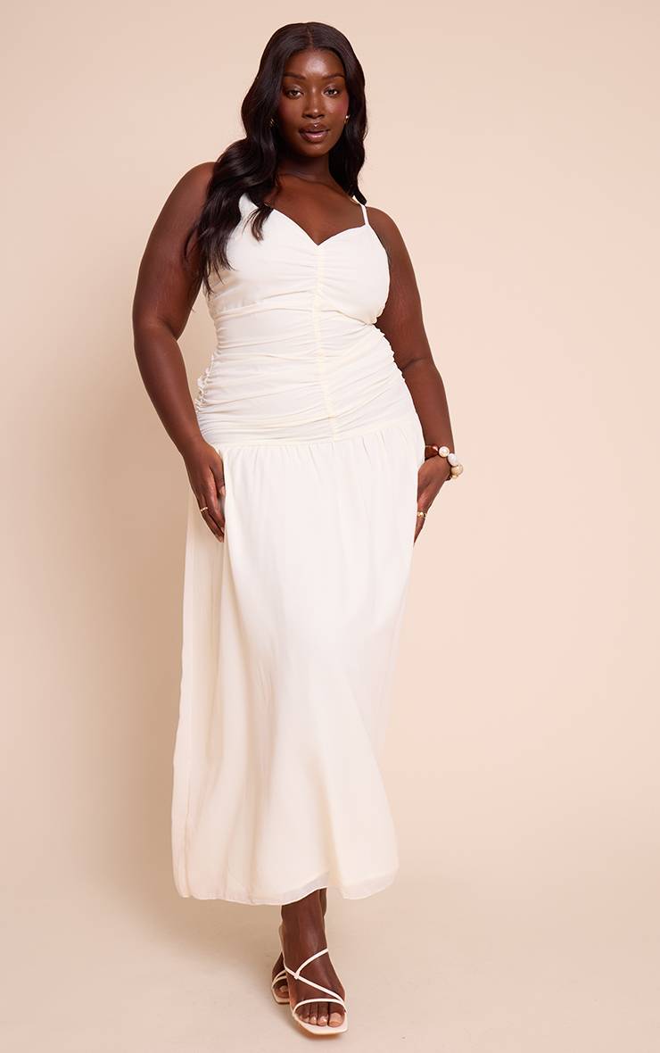 Amande Robe Maxi Taille Basse Froncée En Mousseline Grande Taille
