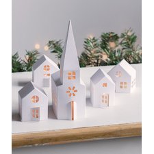 Kit village illuminé Maisons & église carton, 5 pièces