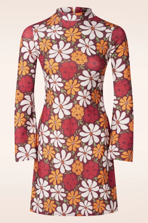 Vintage Chic for Topvintage Izzy flower jurk in bruin en oranje