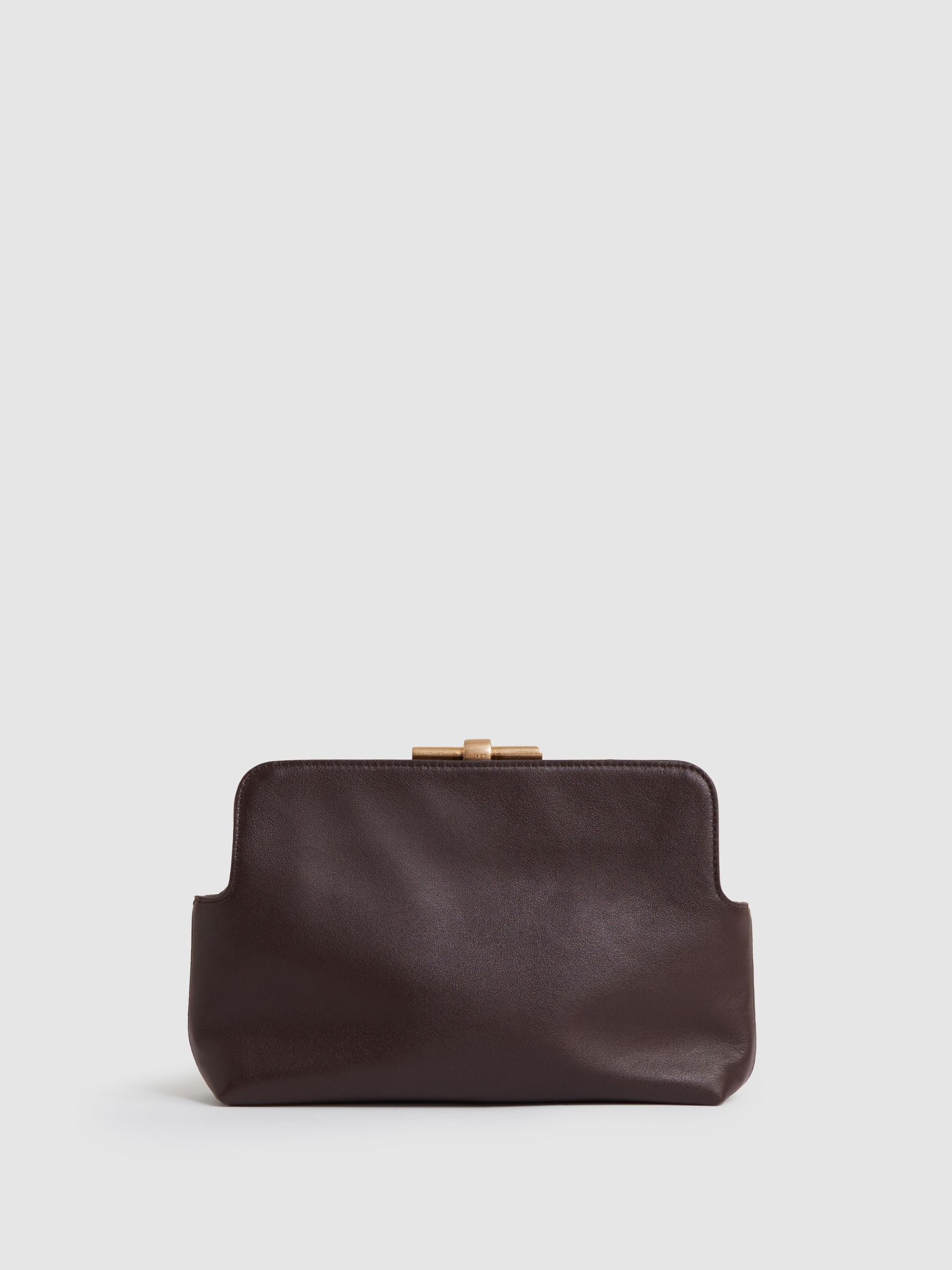 Bordeauxrood - Reiss Bethany Leather Snake-Effect Frame Clutch Bag