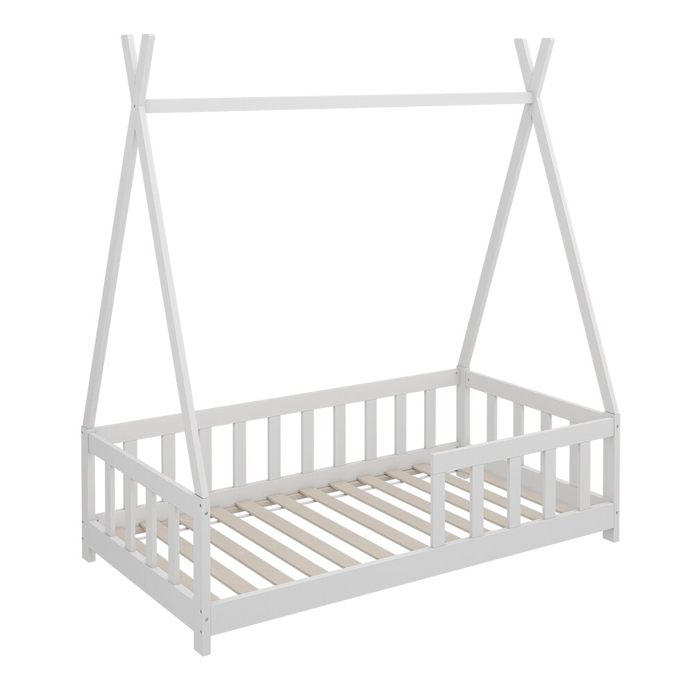 Vitalispa Kinderbett Tipibett Einzelbett Susanna Weiß 160 x 80 cm modern Kinderzimmer Bett Lattenrost Rausfallschutz