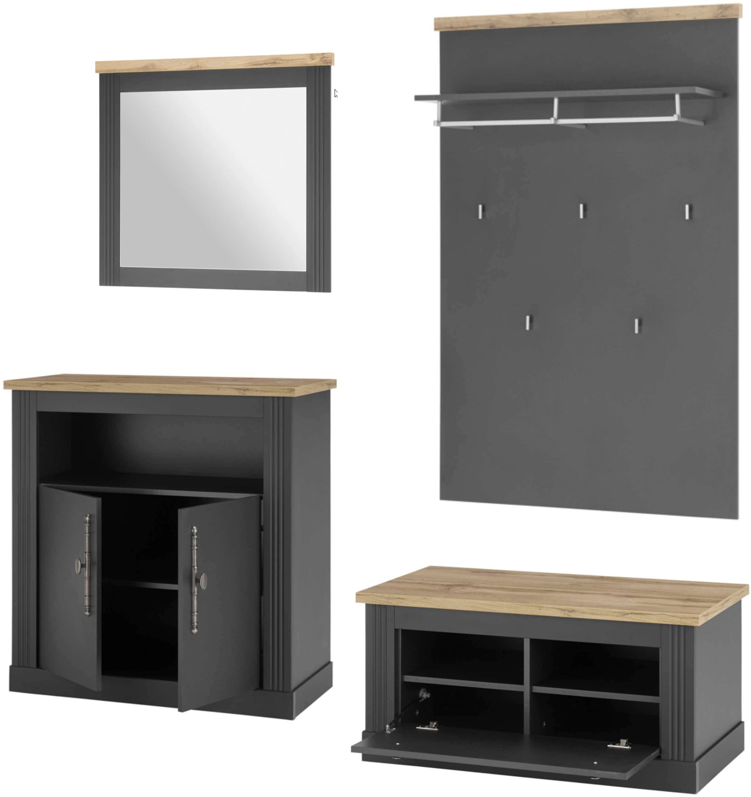 Home affaire Garderoben-Set »Westminster BESTSELLER!« Schuhbank, Spiegel, Kommode, Wandpaneel, 4 Stk. tlg.