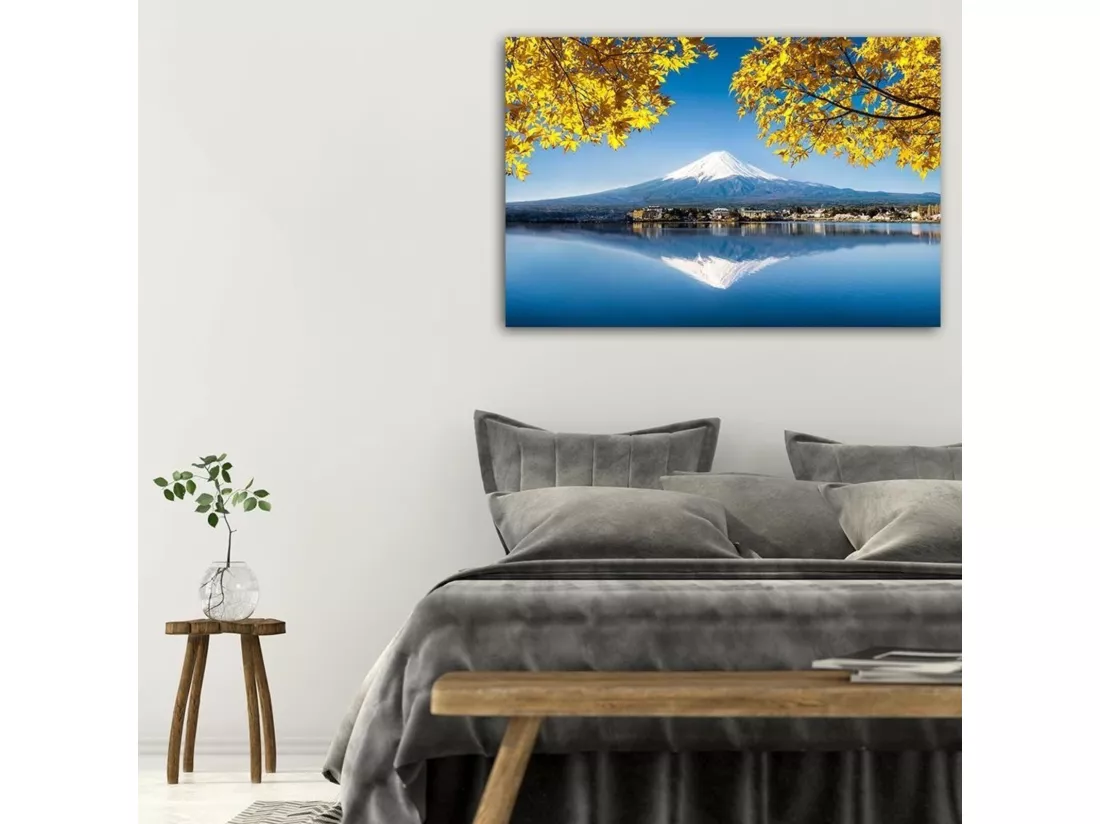 Tableau bois mont fuji et lac 4 - 120 x 80 cm