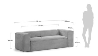 Kave Home Sofa 2-Sitzer BLOK Cord grau