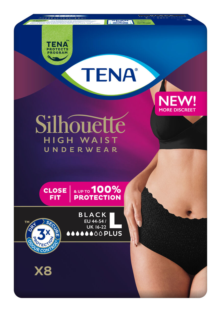 Tena Silhouette Pants Plus High Waist sort L 8 stk