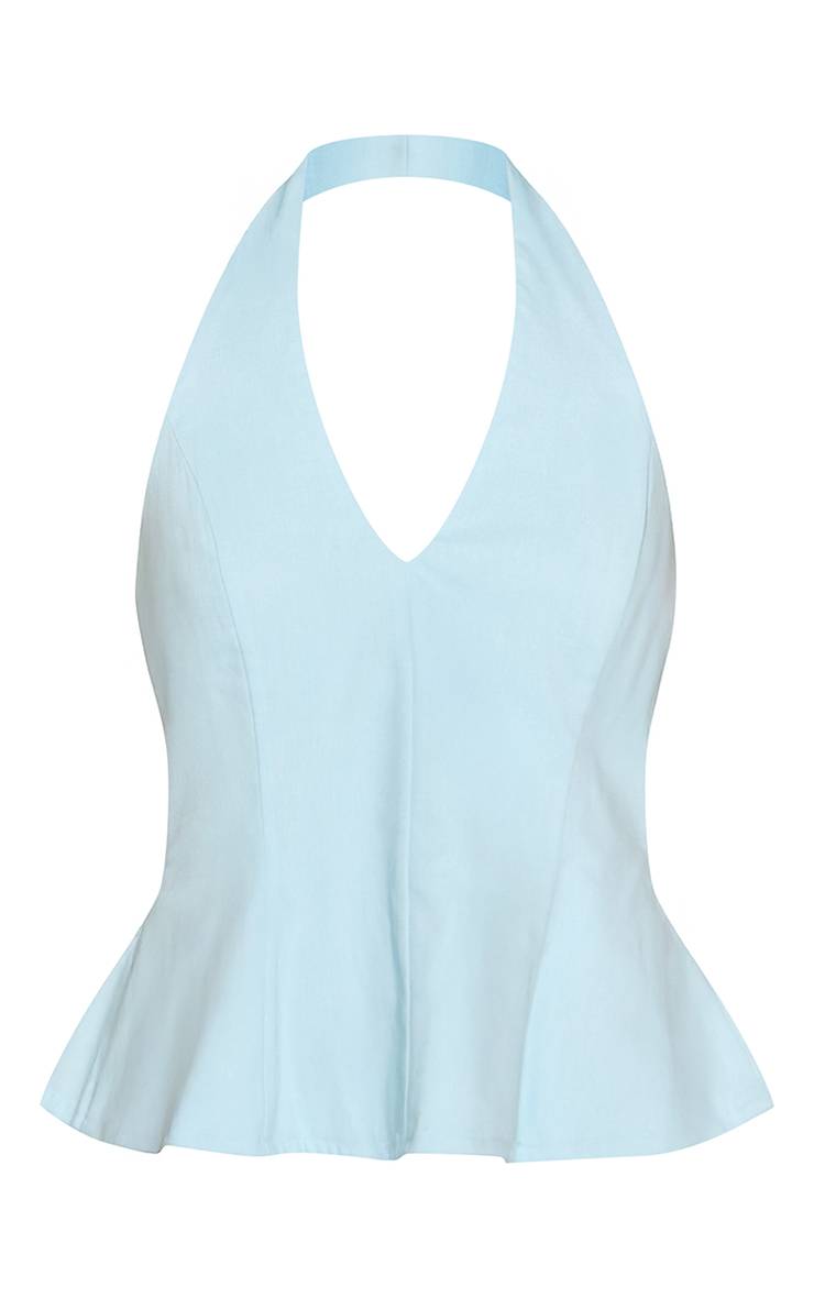 Bleu Layette Ensemble Haut À Basque Effet Lin Avec Encolure Dos Nu