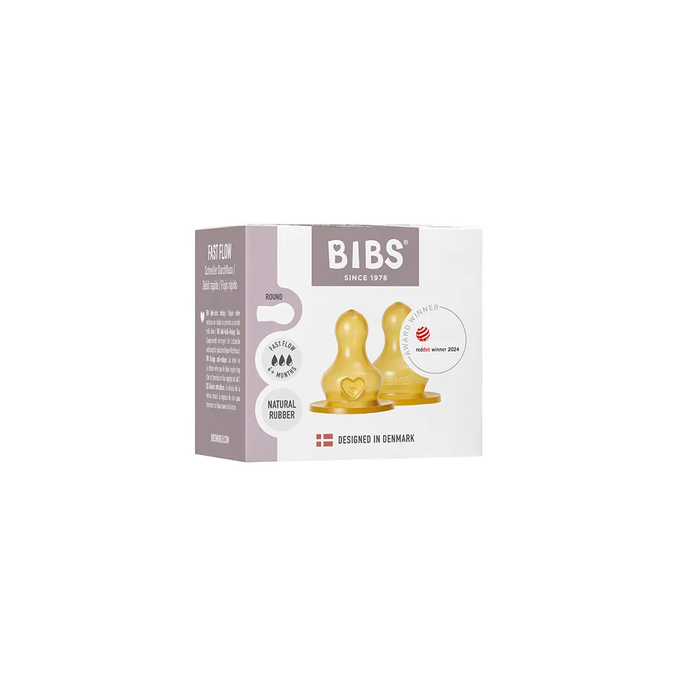 BIBS Baby Bottle Nipple Round Latex Fast Flow - 2 stk.