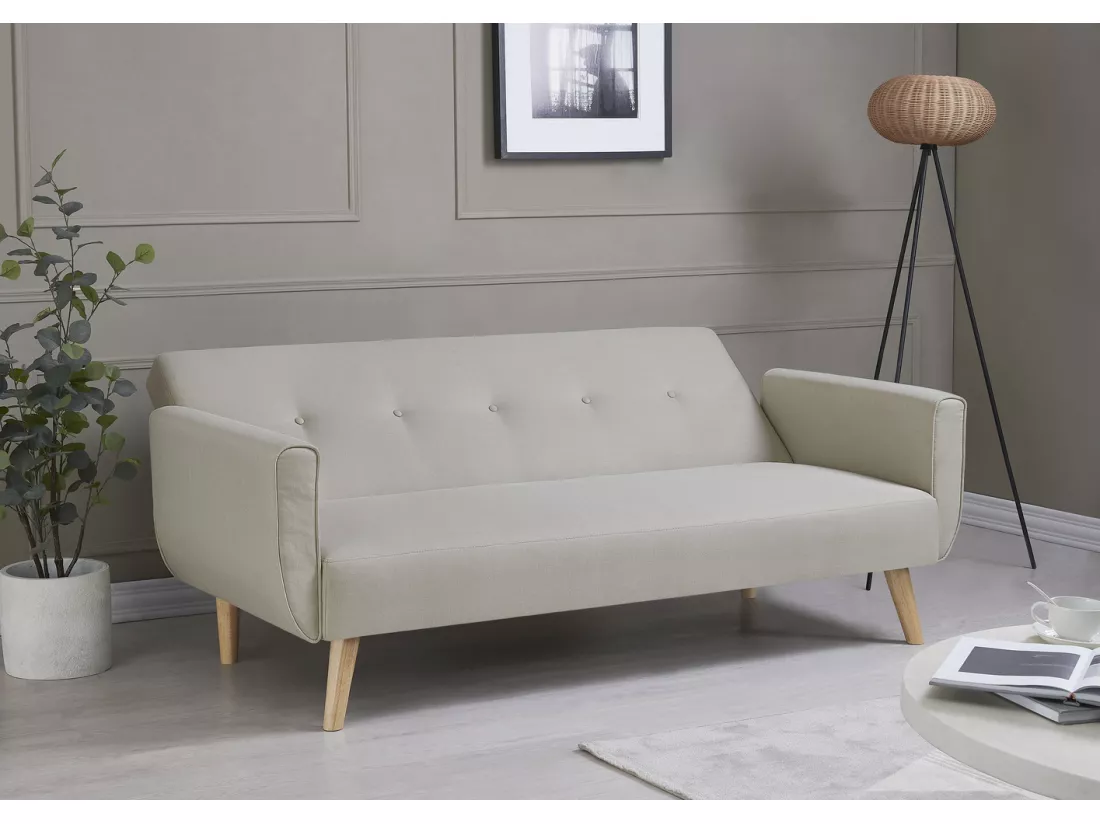 Canapé scandinave convertible 3 places tissu beige BERLIN