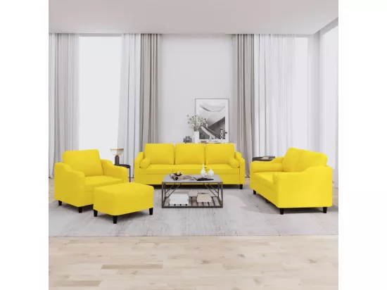 Ensemble de canapés 4 pièces avec coussins jaune clair tissu