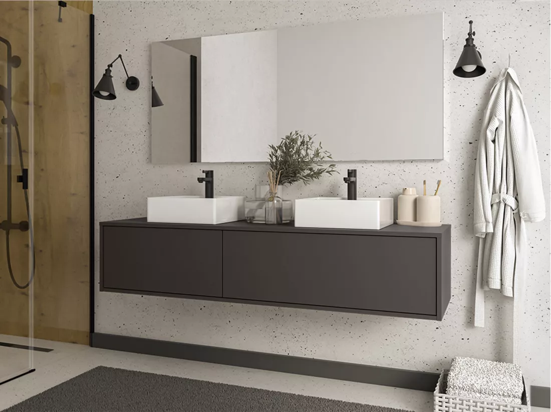 Meuble sous vasque suspendu - Coloris gris anthracite - L150 cm - ISAURE II