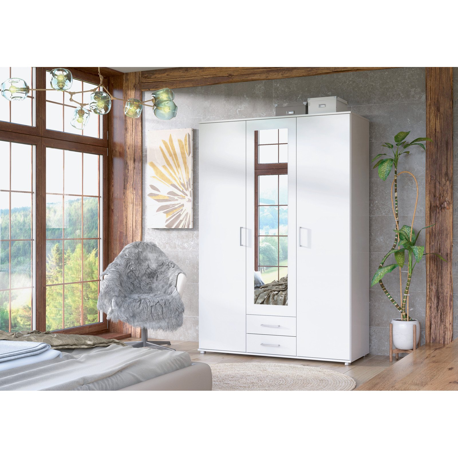 Schrank Bianca II, 3-türig, 137 x 201 cm weiss