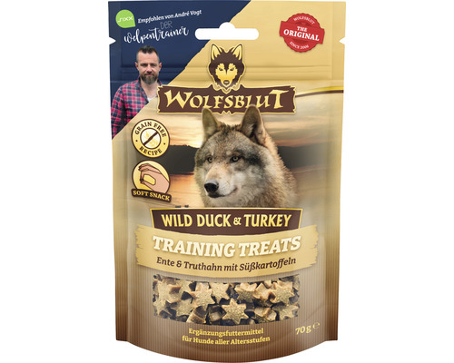 WOLFSBLUT Trainingssnacks met Wilde Eend en Kalkoen, Eend en Kalkoen met Zoete Aardappelen, 70 g