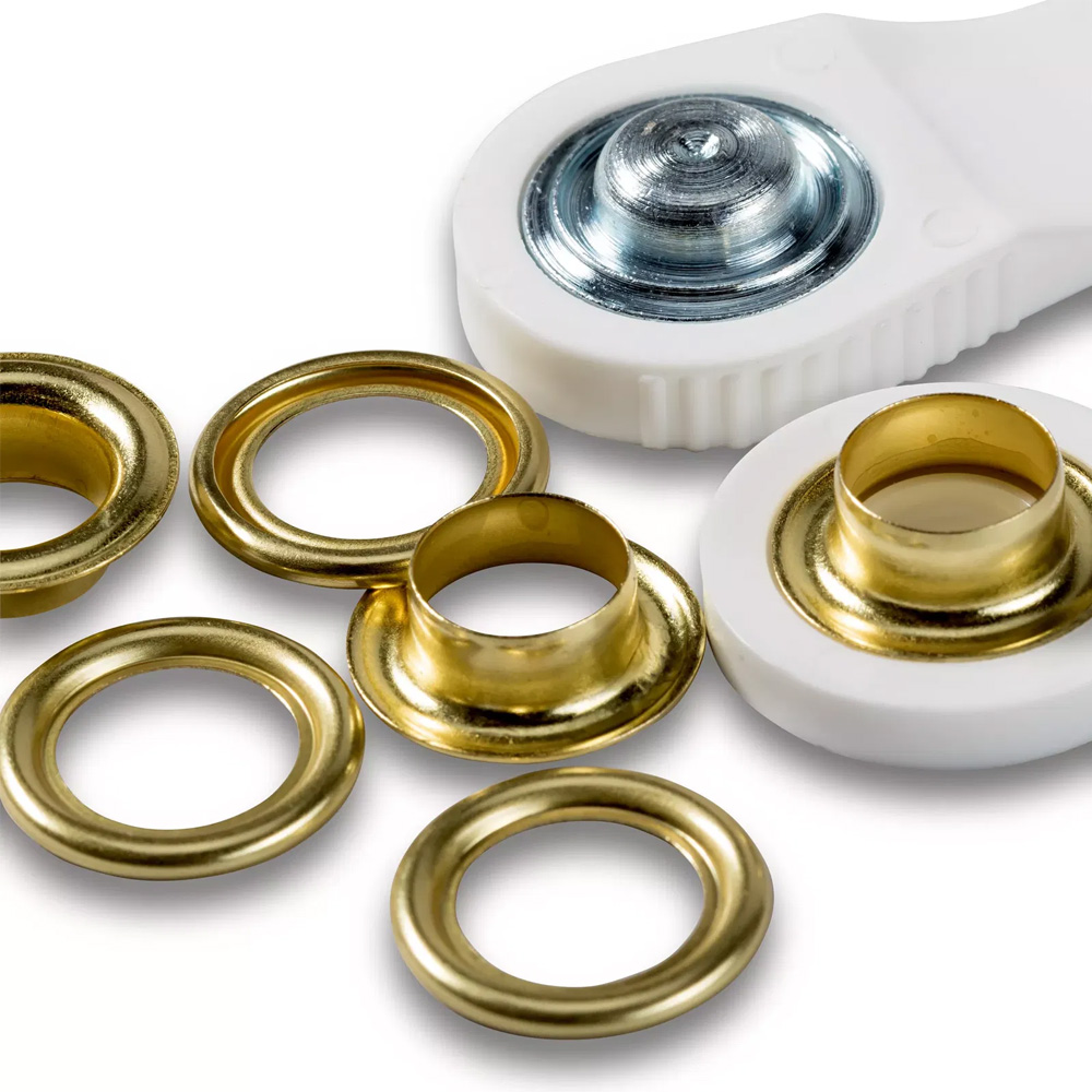 Oeillets + rondelles avec outil à percer - Ø 11 ou 14 mm (lot de 10 ou 15)