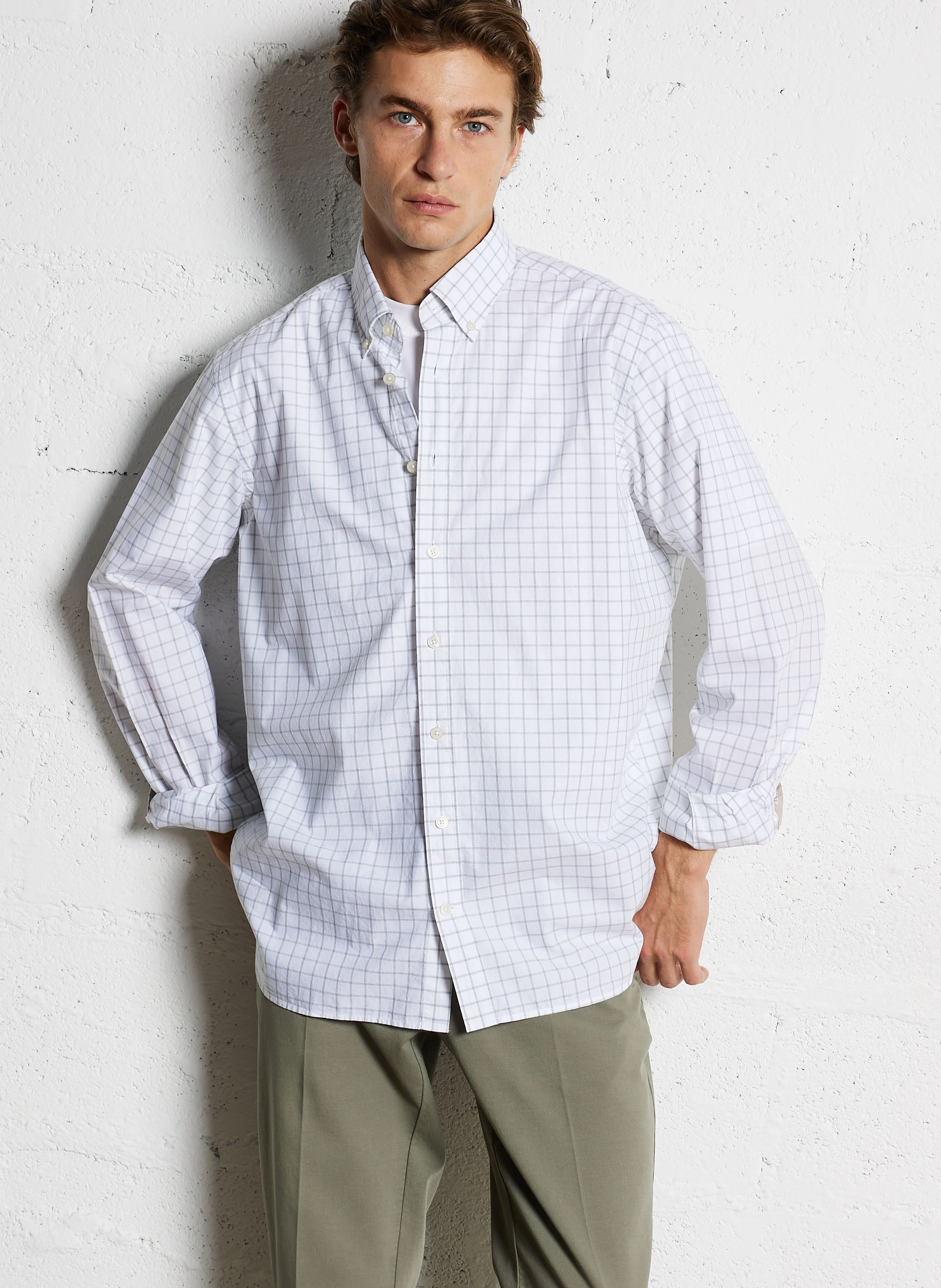 Chemise droite col classique en coton imprimé | Vert