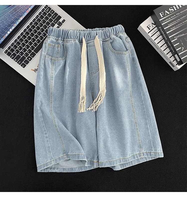 Whyessa - Gewassen denim shorts met elastische taille
