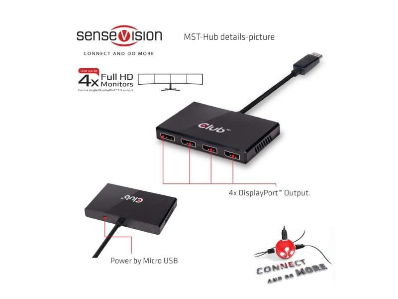 Club 3D Adapter CSV-6400 MST Hub DP1.2 DisplayPort - Displa Multi Stream Transport Hub, DisplayPort 1.2 auf Quad Monitor
