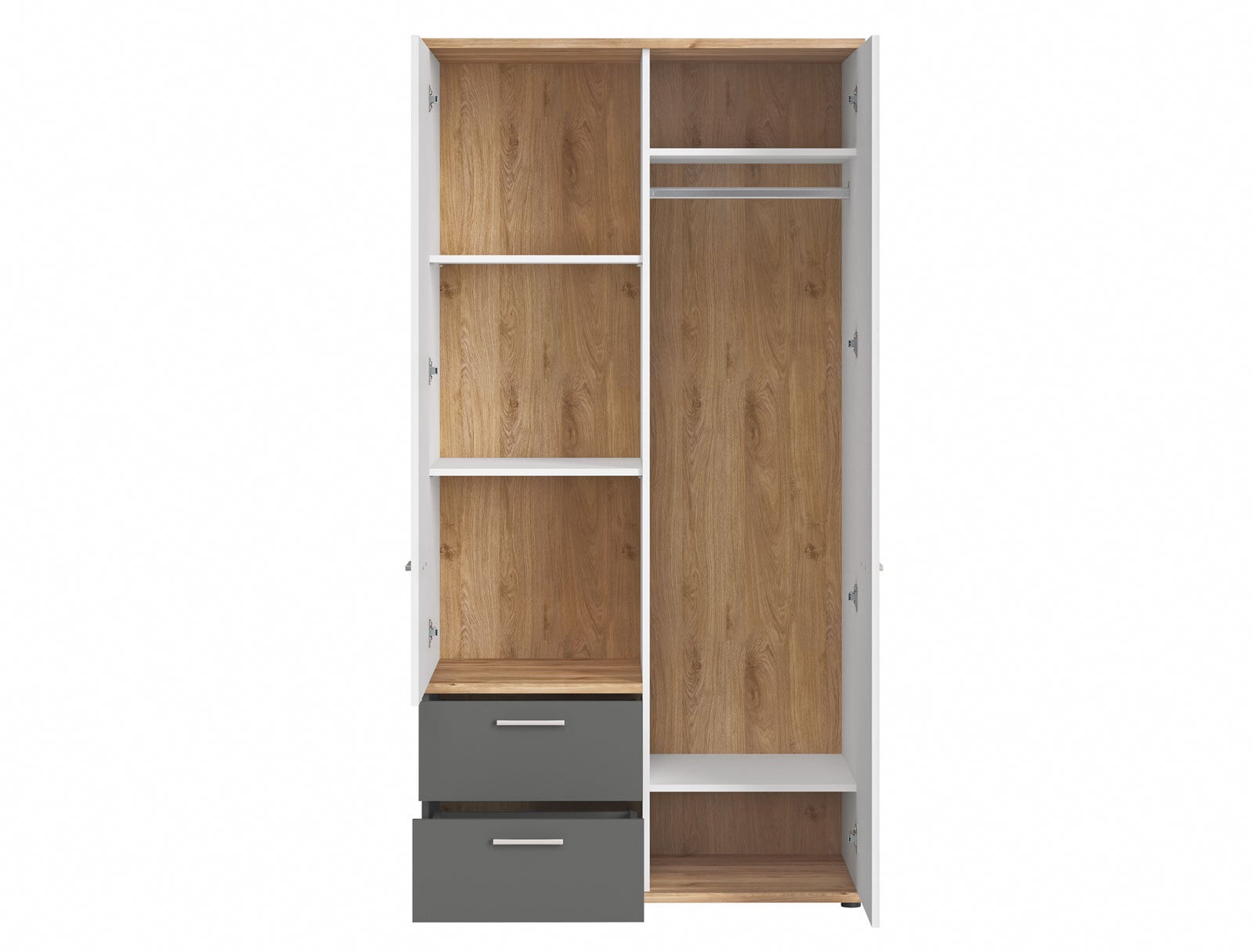 Kleiderschrank Twenty Eiche Castello Nachbildung Weiß Graphit 100x196x60 cm