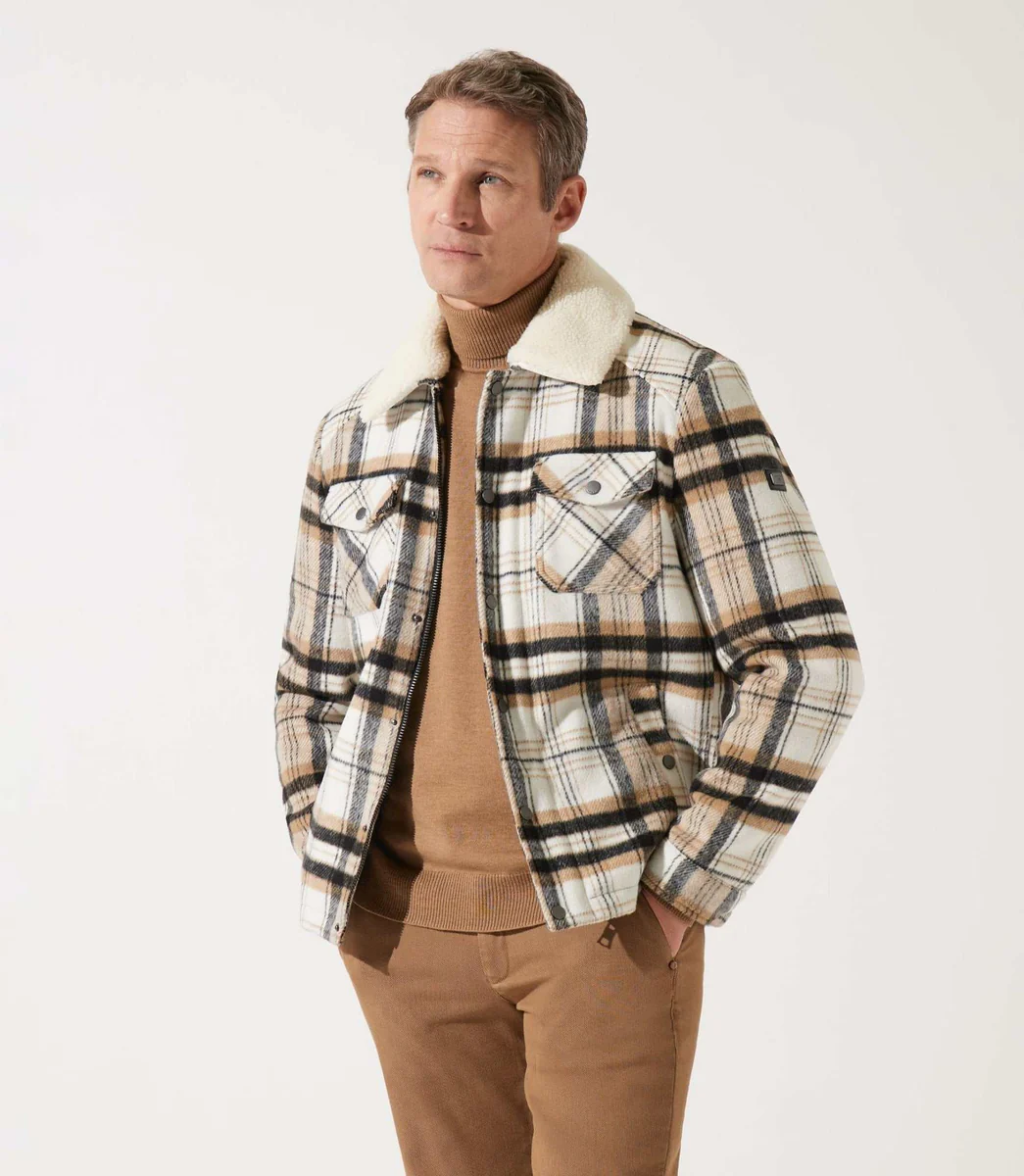 Blouson en laine col sherpa camel/noir MUNICH