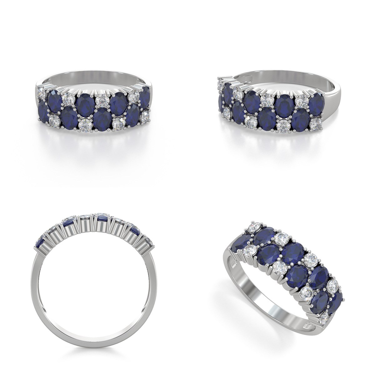 Bague ADEN Saphir et diamants sur Argent 925 2.524grs
