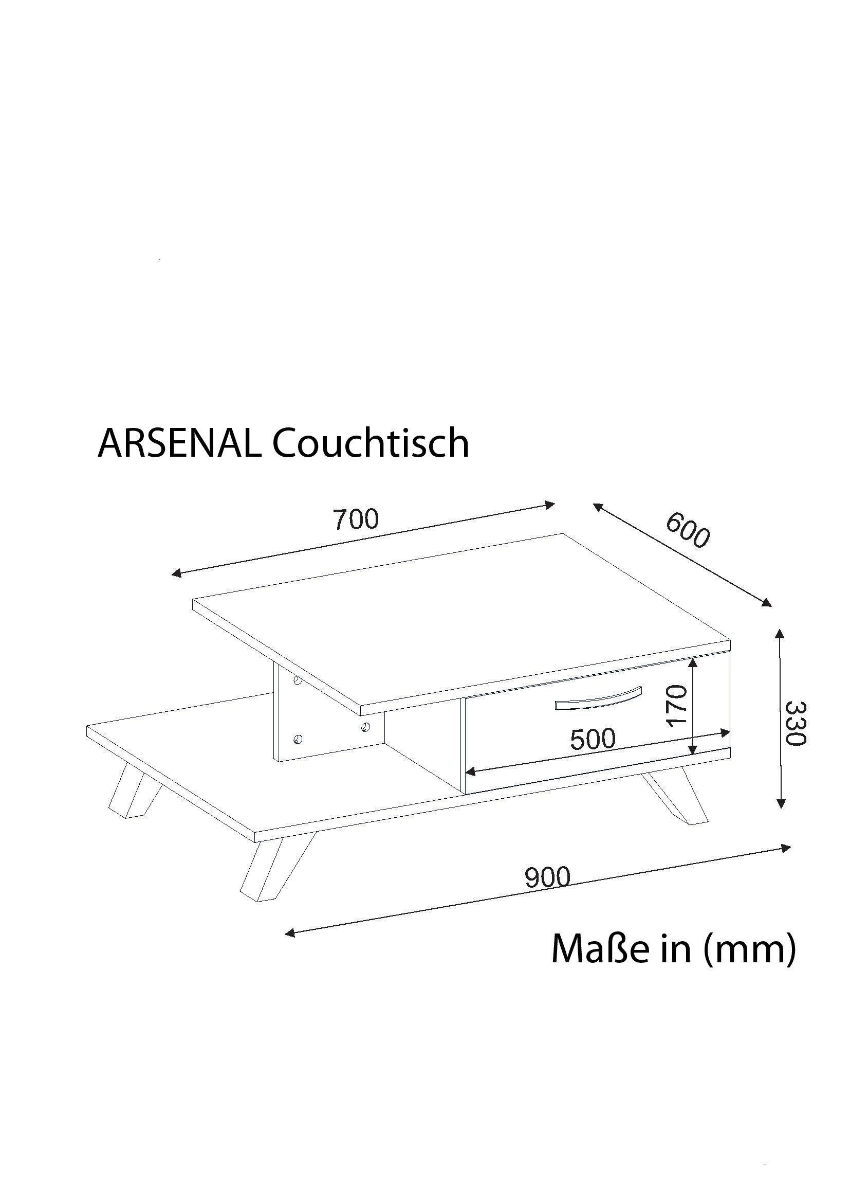 Couchtisch Arsenal Weiß Cordoba Farbvariante: Rot, Größe: L