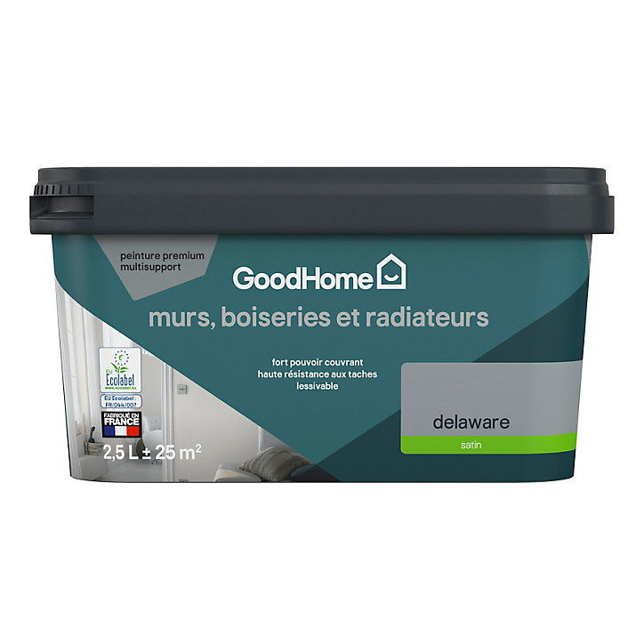 Peinture intérieure couleur murs, boiseries et radiateurs GoodHome satin delaware gris 2.5L