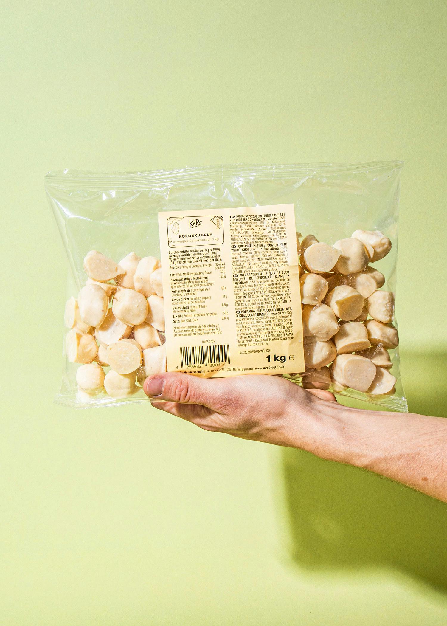 Kokoskugeln in weißer Schokolade 1 kg