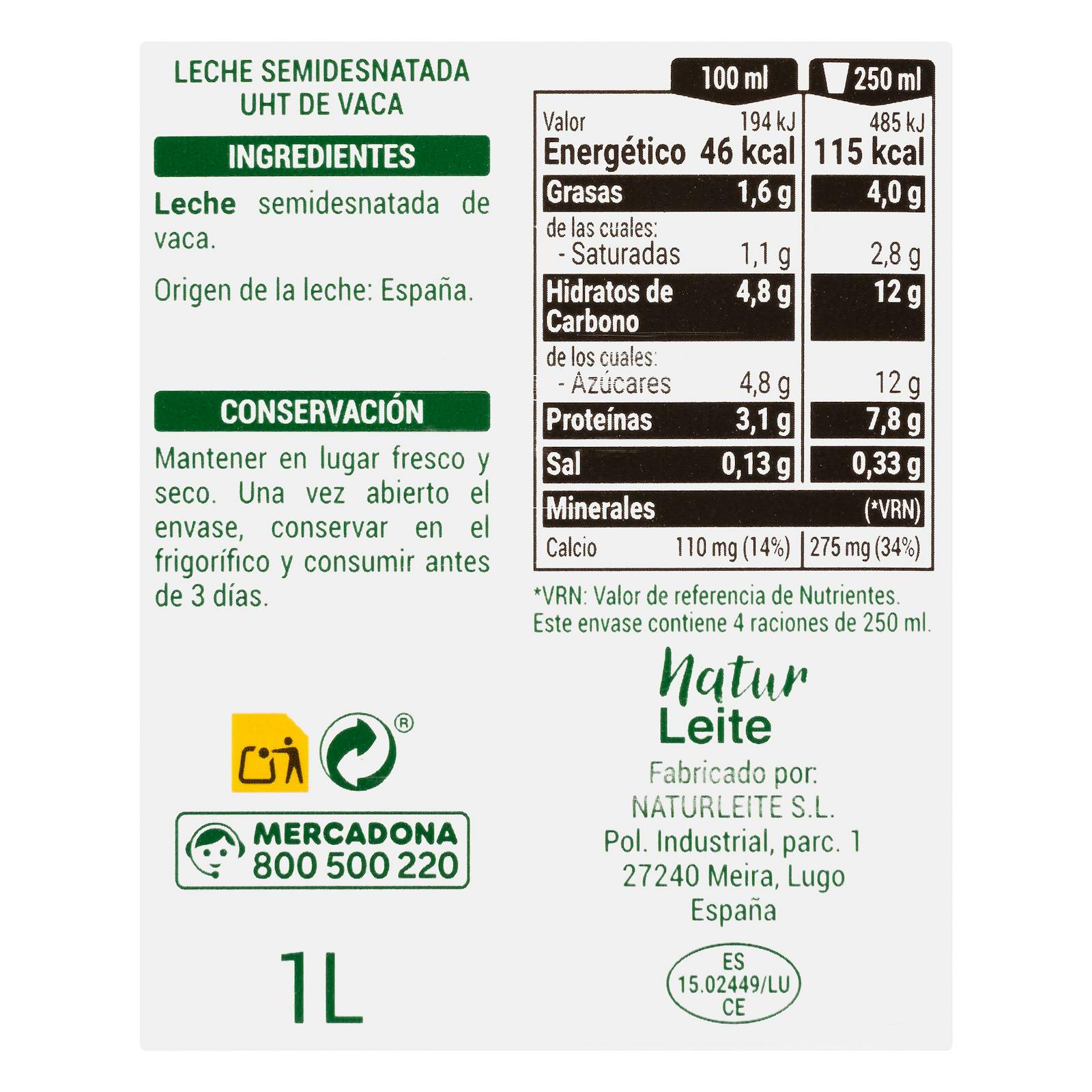 Lait demi-écrémé Hacendado