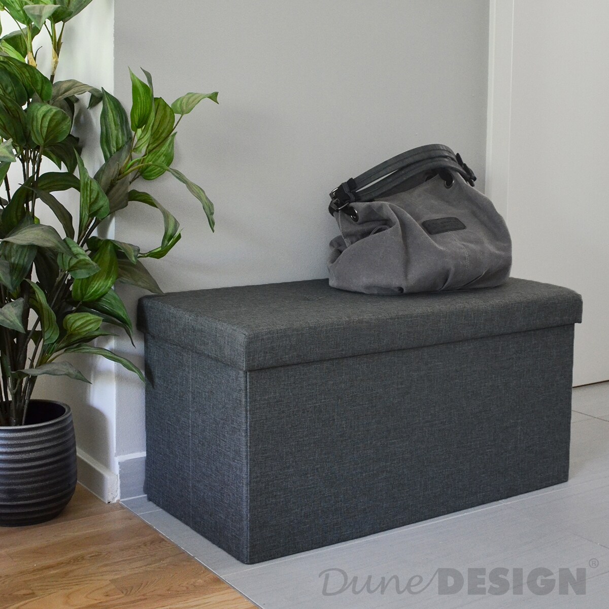 Faltbare Sitzbank 76x38x38 cm mit Trennwand Sitztruhe 80L Polsterbank Dunkelgrau