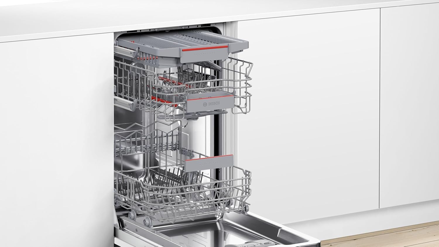 Bosch SPI4HMS49E Serie 4 Teilintegrierter Geschirrspüler 45 cm, Smart Start, AquaStop, Home Connect, VoiceControl, EcoSilence Drive, Gebürsteter Stahl