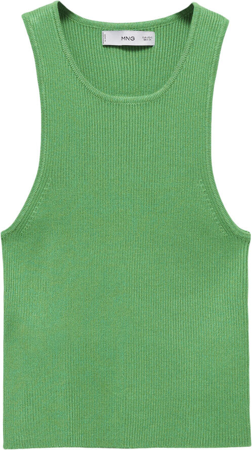 MANGO Ribbed knit top Green