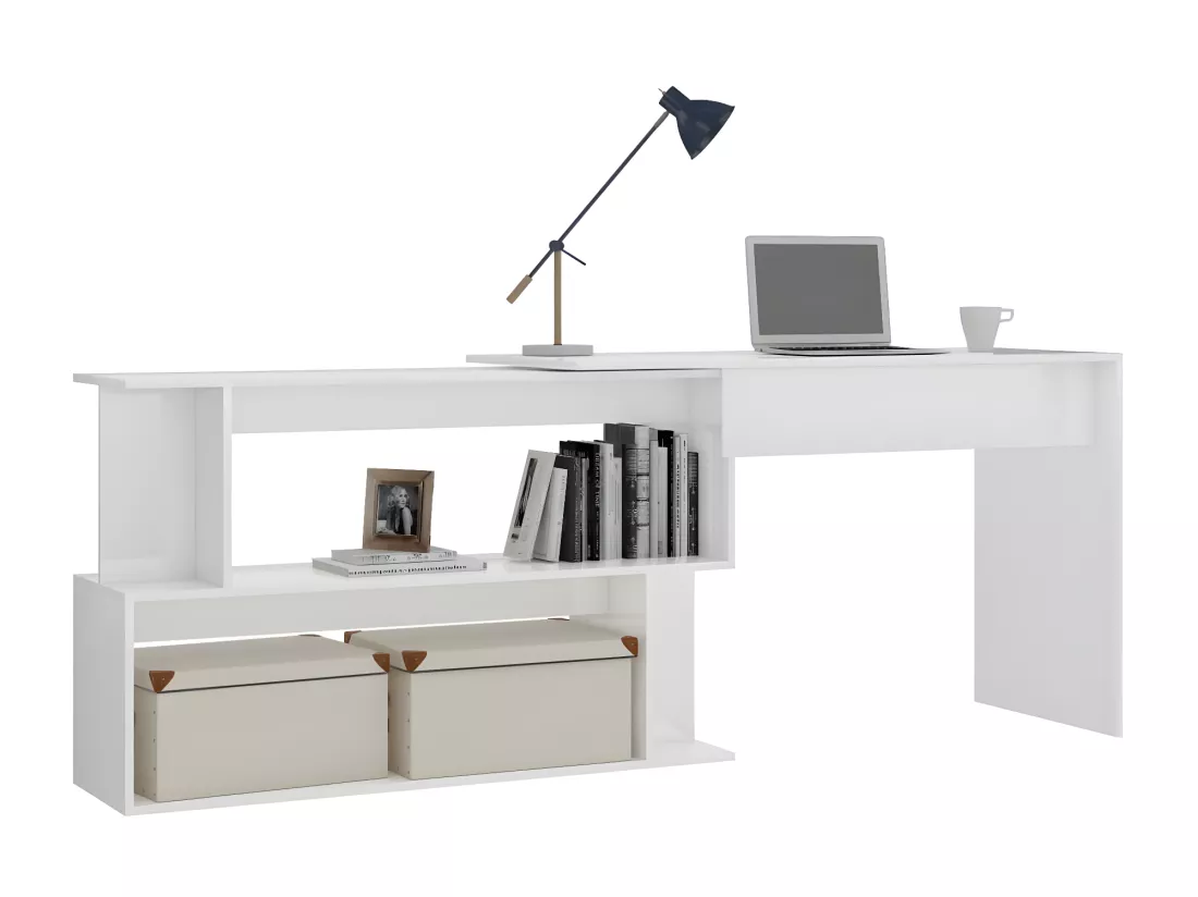 Bureau d'angle Blanc brillant 200x50x76 cm Aggloméré