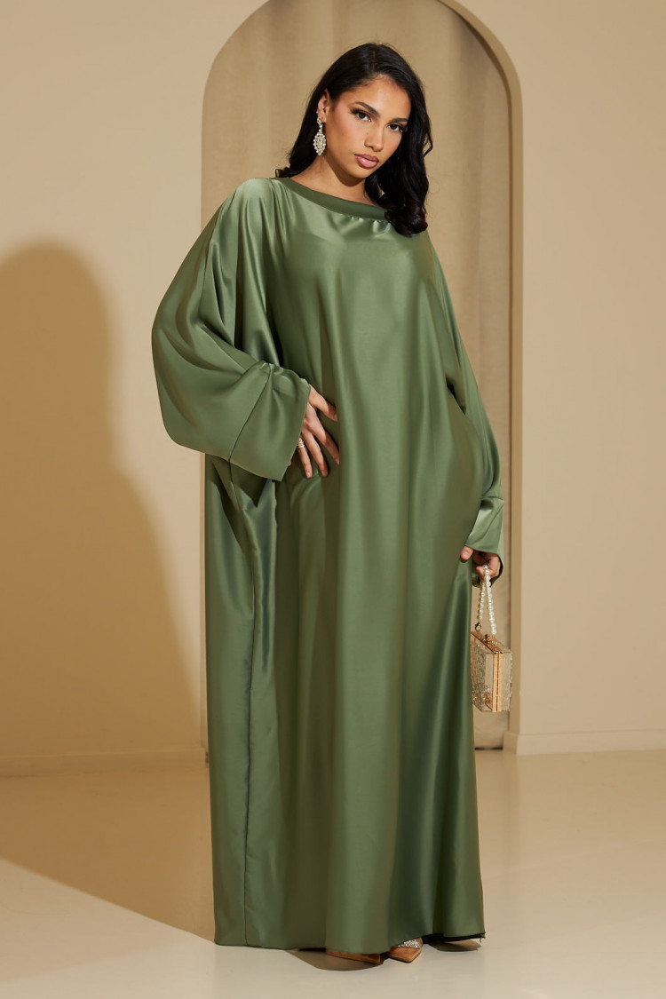 Abaya kaki ample satinée