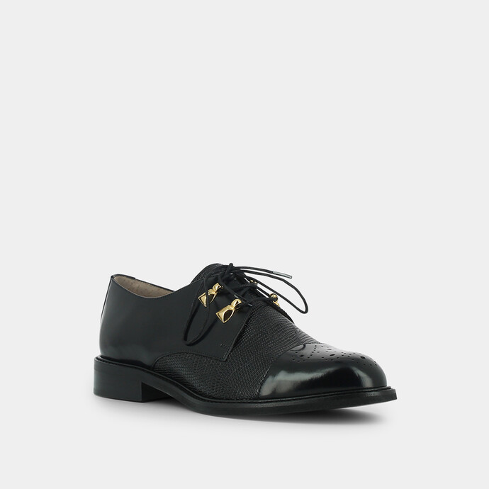 Derbies effet reptile  noir à détails dorés