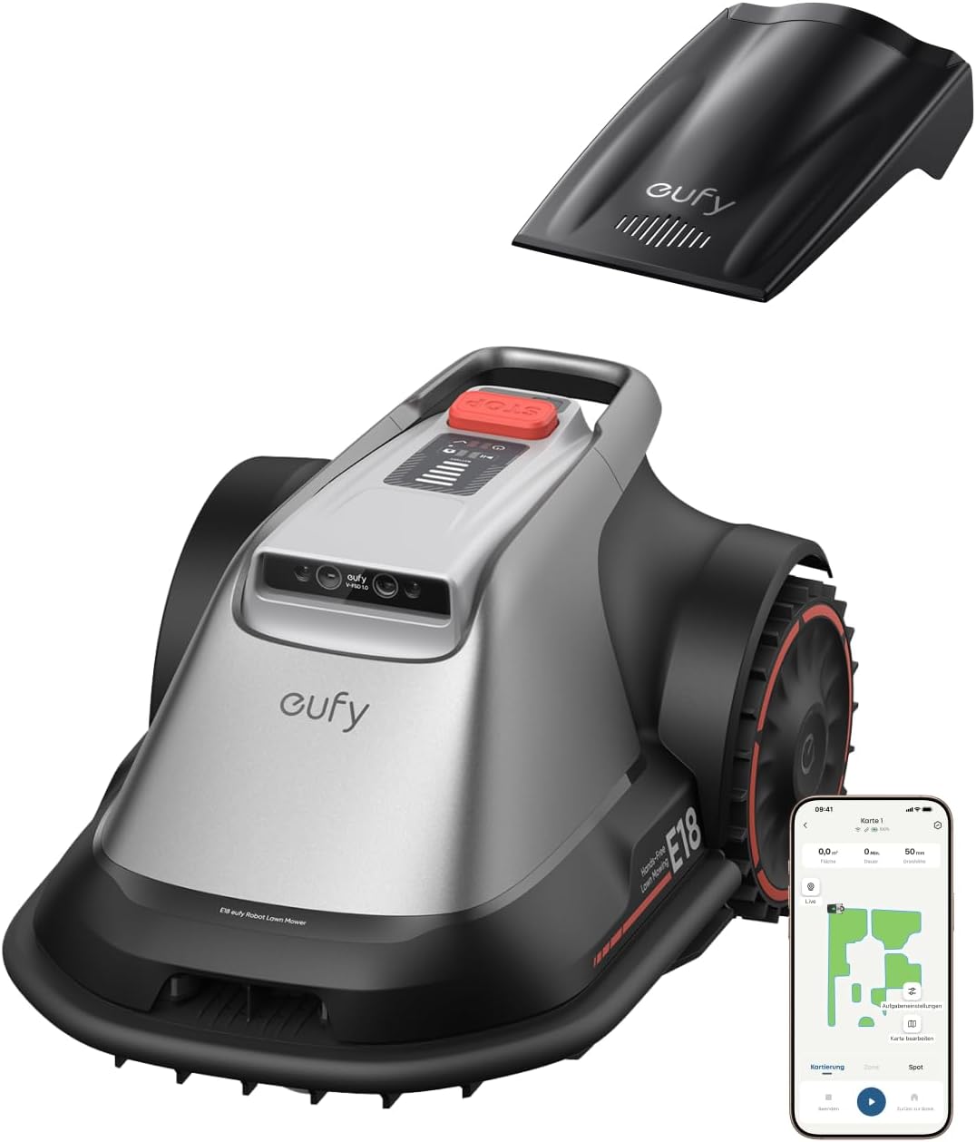 eufy E18 Mähroboter ohne Begrenzungskabel, Keine Signalausfälle, TrueVision Technologie, GNSS System, Garten bis 1200m², Präzisionsrandschnitt, Hindernisvermeidung, App-Steuerung (Generalüberholt)