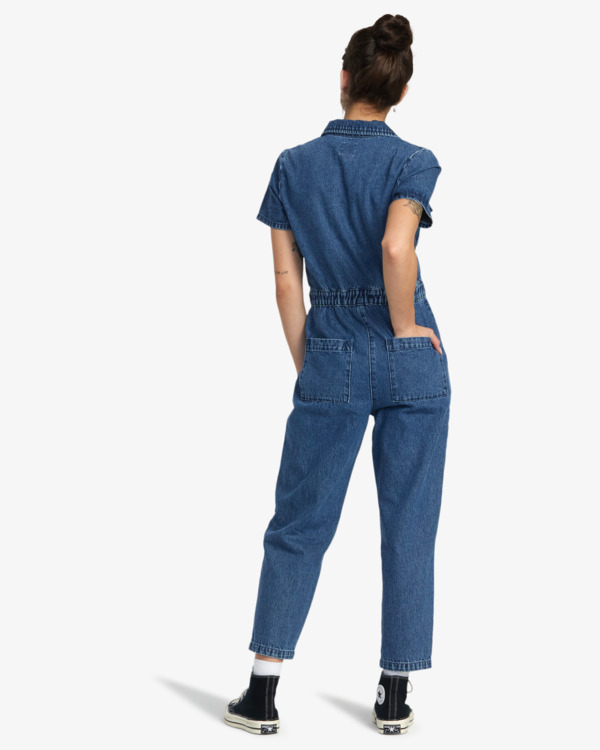 Rvca Recession Denim Jumpsuit Blue Rinse