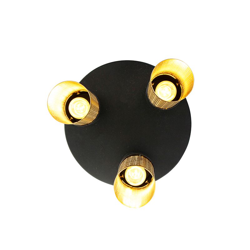 Industriële plafondlamp zwart met goud rond 3-lichts - Raspi