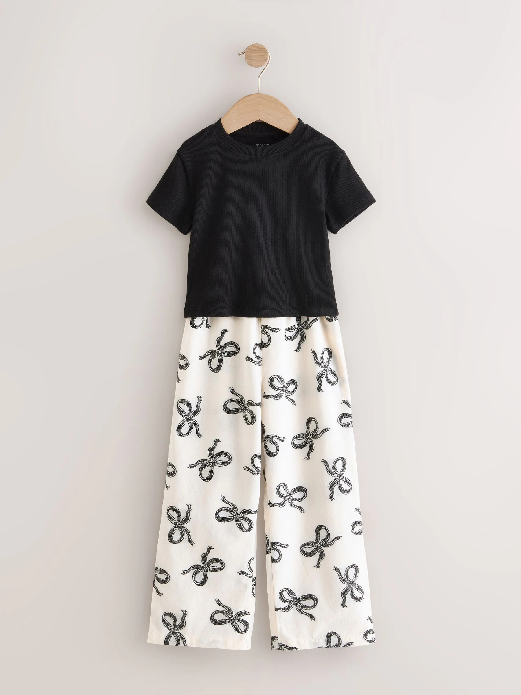 Black/Ecru bow - Set van 1 pyjama's met geweven broek (3-16jr)