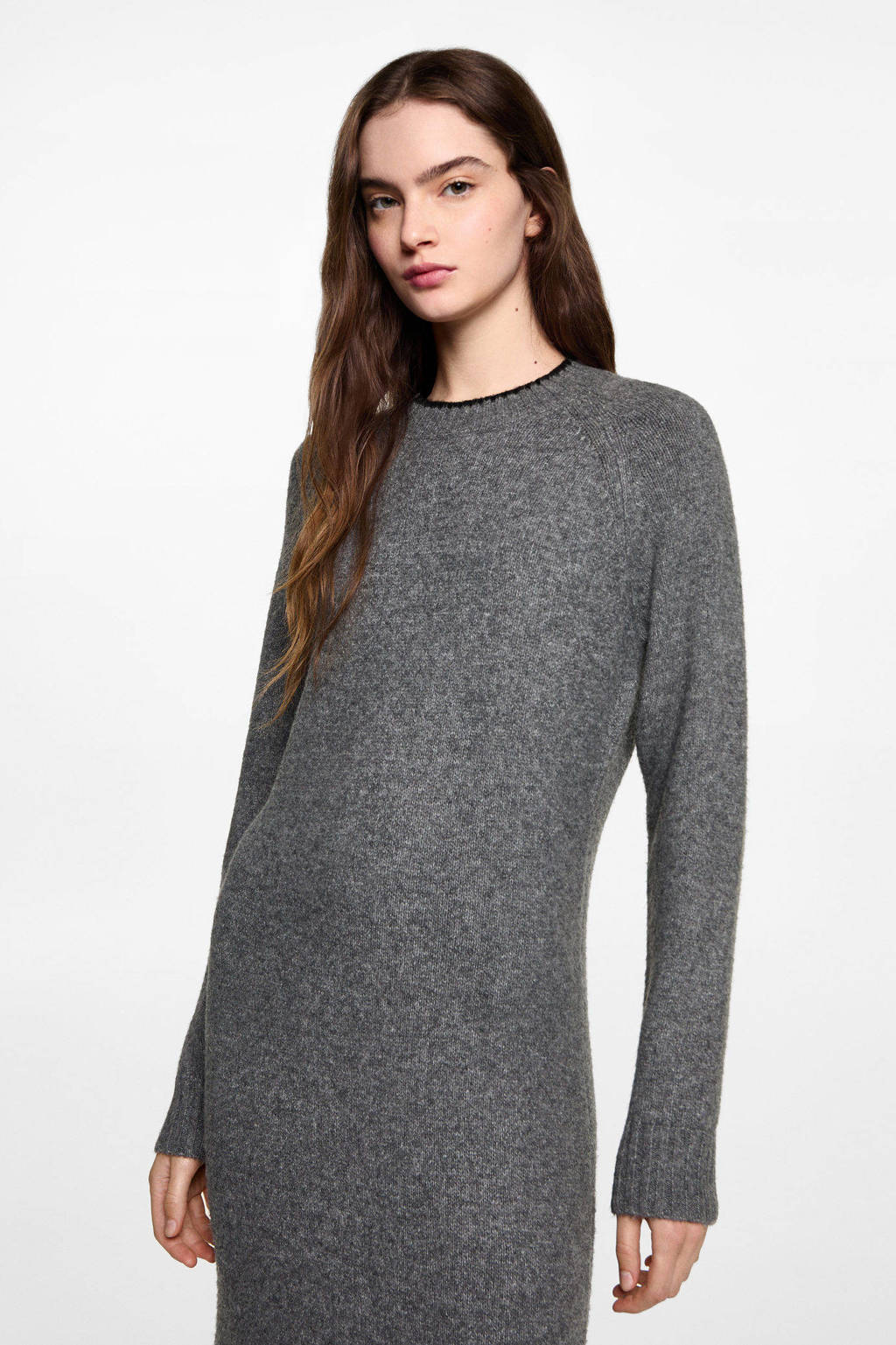 MANGO TEEN maxi jurk grof gebreid grijs