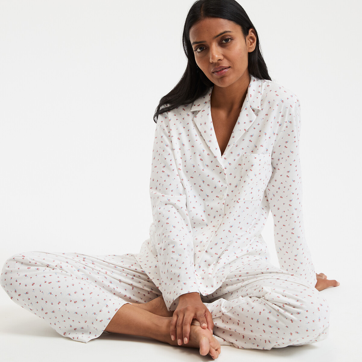 COLEÇÃO LA REDOUTE<br>Pijama de manga comprida com estampa floral, em malha de algodão