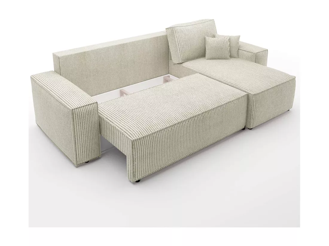 Canapé d'angle convertible réversible Lorenzo en velours côtelé Beige