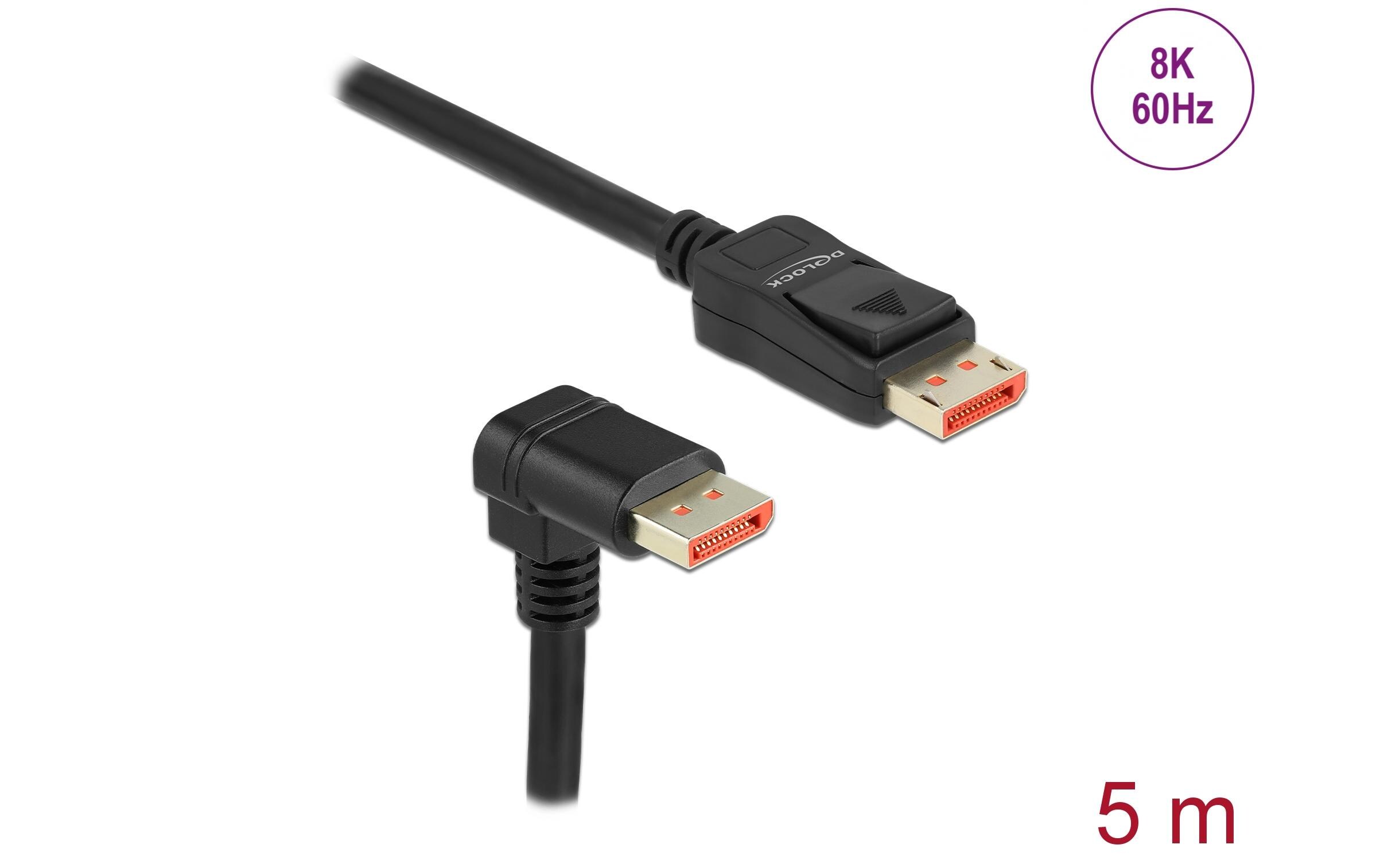 Kabel Unten gewinkelt DisplayPort - DisplayPort, 5 mDisplayPort Kabel Stecker gerade zu Stecker 90° unten gewinkelt 8K 60 Hz 5 m