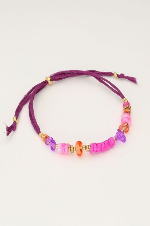 Art paarse koord armband met roze kralen