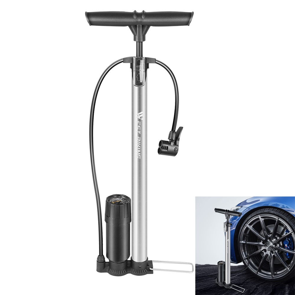 (160PSI) Fahrrad Luftpumpe Velo Motorrad Standpumpe inkl. Barometer und französischem Ventil - Silber
