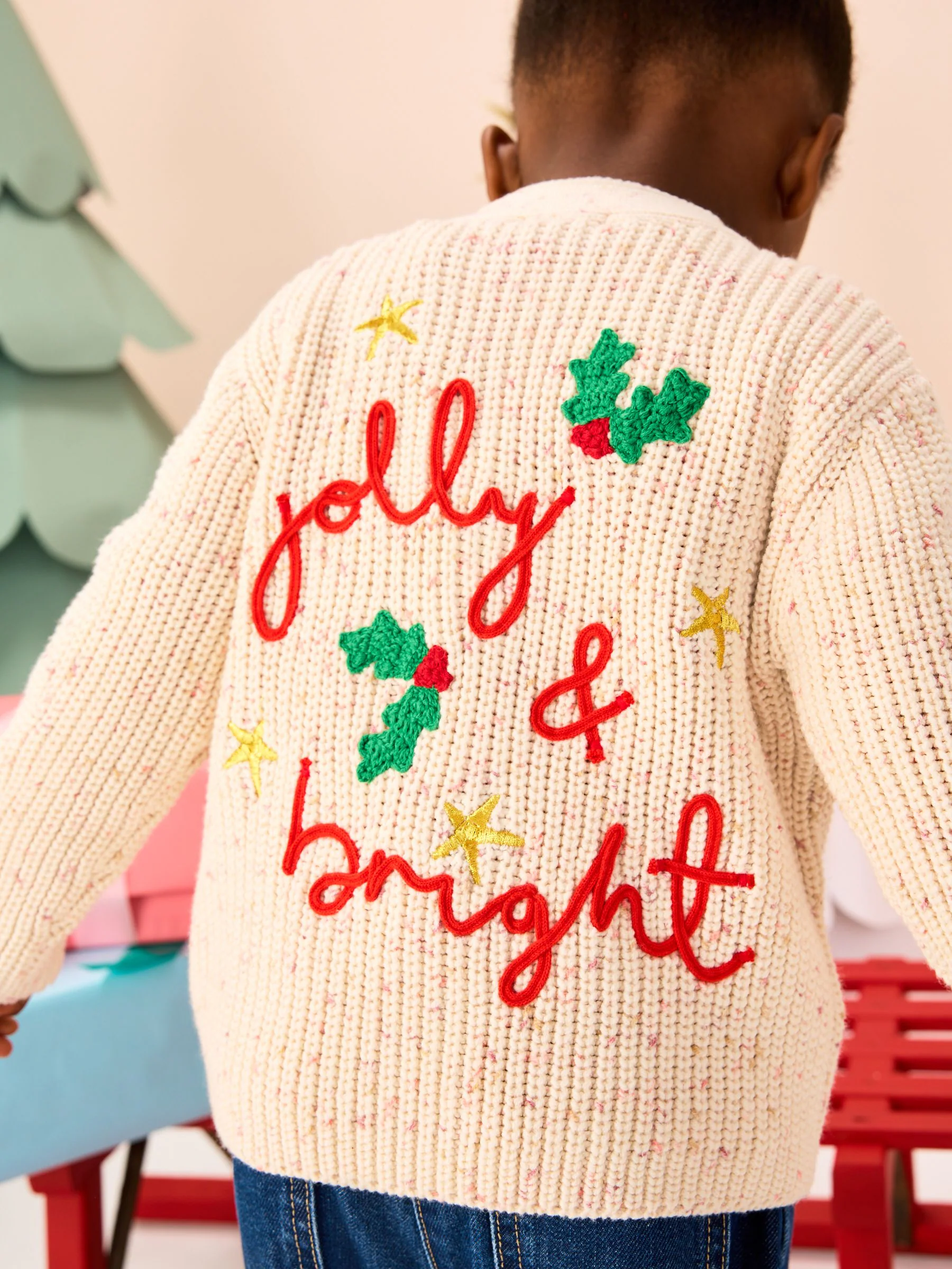 Ecru - Holly Jolly Kerstmis Vest (3mnd-10jr)